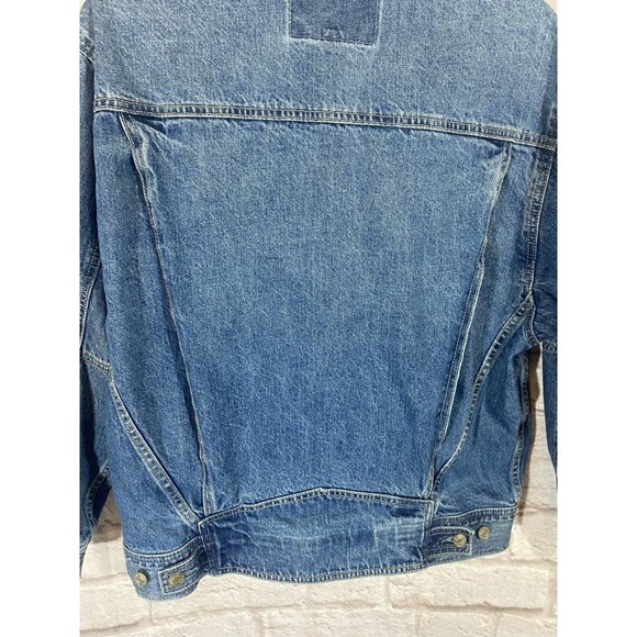 American Eagle Outfitters Denim Bomber Jacket Size Medium Jeans Coat Blue Heavy - Picture 10 of 16